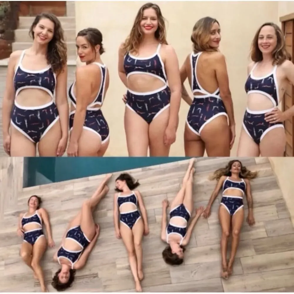 Aerie Multicolor Acrobatic Print Cut Out One Piece Swimsuit Size S Small NWT